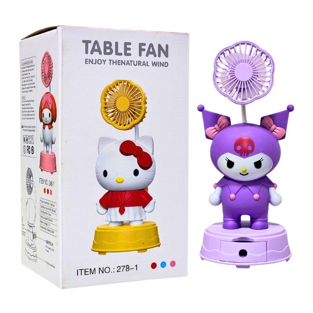 VENTILADOR DE MESA RECARGABLE KUROMI CON SACAPUNTAS TABLE FAN