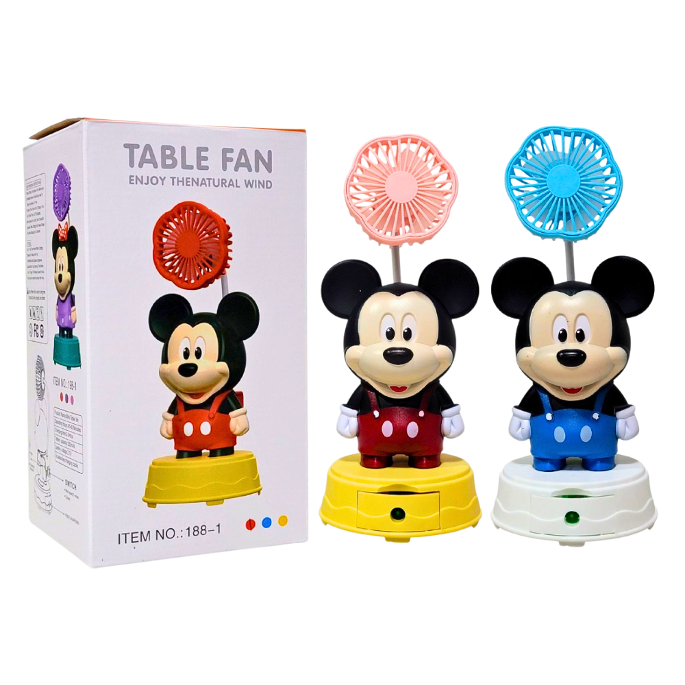VENTILADOR DE MESA RECARGABLE DE MICKEY MOUSE CON SACAPUNTAS TABLE FAN 2 COLORES