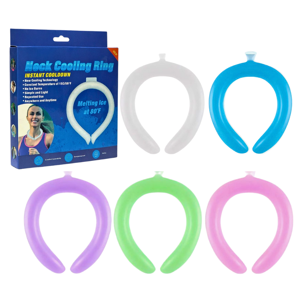 COLLARIN DE ENFRIAMIENTO PARA EL CUELLO, ANILLO REFRESCANTE INSTANTANEO, TEMPERATURA DE 15C, SIN QUEMADURAS POR HIELO, SIMPLE Y SEGURO NECK COOLING RING 5 COLORES