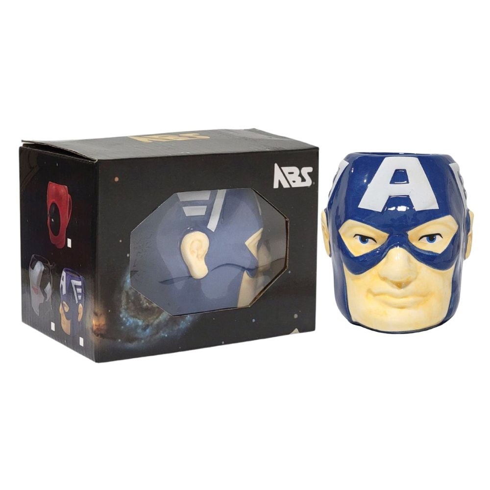 TAZA DE CERAMICA, RESISTENTE AL CALOR, MANGO CREATIVO DISEÑO ABS MARVEL CAPITAN AMERICA