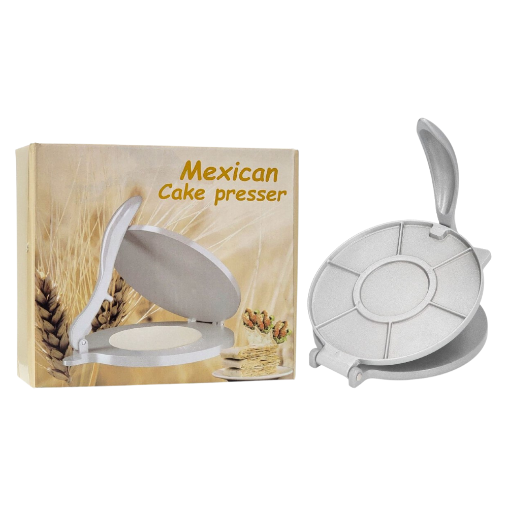 MAQUINA TORTILLERA PARA HACER TORTILLAS, PASTELES DE TORTILLAS, DE ALEACION DE ALUMINIO MEXICANC CAKE PRESSER