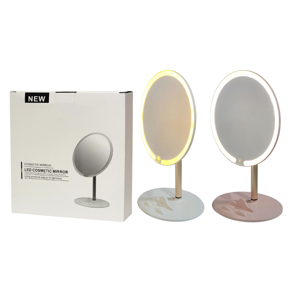 ESPEJO COSMETICO DE MAQUILLAJE LED, TRES NIVELES DE LUZ, LARGA DURACION, PULSASION LARGA, 2 COLORES