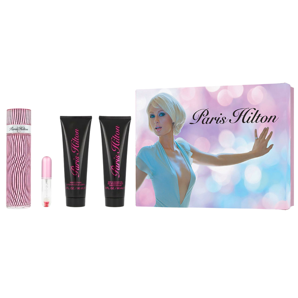 SET PARIS HILTON EDP 100ML, MINI EDP 10ML. BODY LOTION 90ML, SHOWER GEL 90ML (M)
