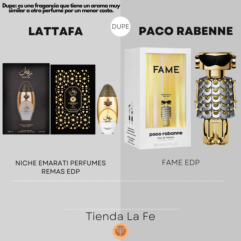 LATTAFA NICHE EMARATI PERFUMES REMAS EDP 100ML (M) (DUPE PACO RABENNE FAME EDP)