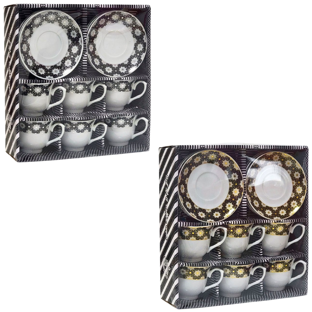 PLATOS, JUEGO DE TAZAS Y PLATOS DE CERAMICA CON DISEÑO DE FLORES PARA CAFE O TE, 6 TAZAS Y 6 PLATOS PEQUEÑOS