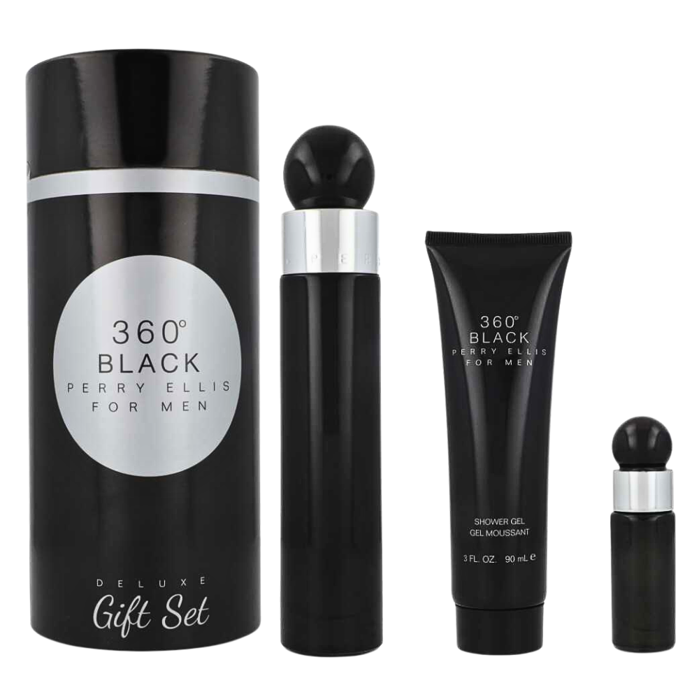 SET PERRY ELLIS 360 BLACK FOR MEN EDT 100ML, EDT 7.5ML, SHOWER GEL 90ML (H)