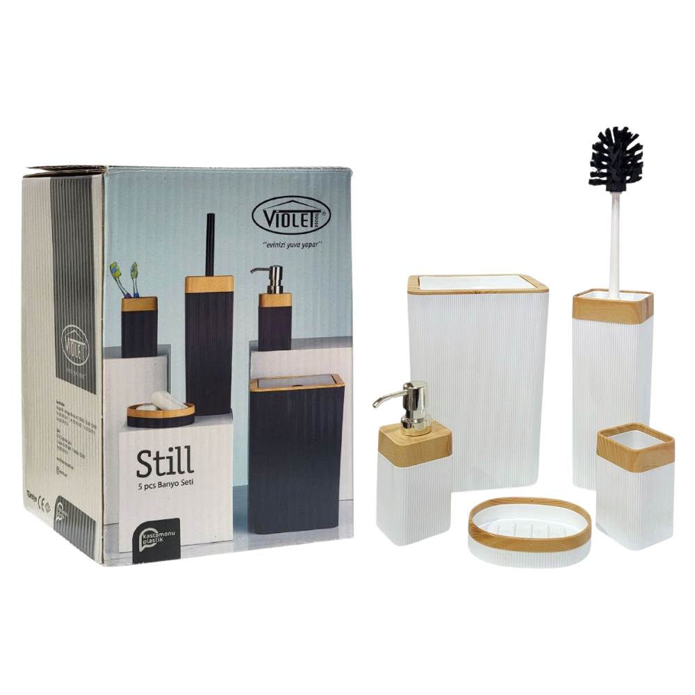 DISPENSADOR DE JABON LIQUIDO EN SET PARA BAÑO DE 5 PIEZAS, DISFRUTA DE UN BAÑO ORDENADO Y ELEGANTE VIOLET HOME