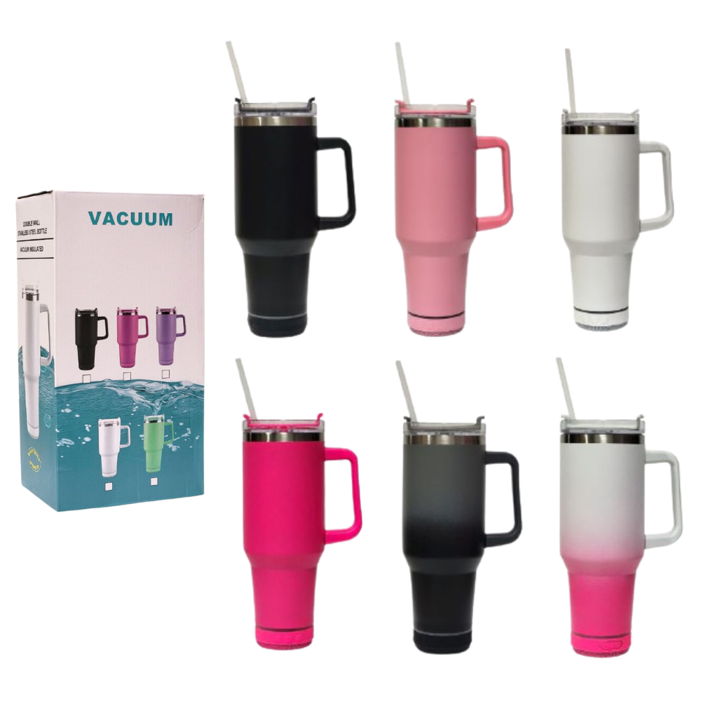 VASO TERMICO DE ACERO INOXIDABLE CON PARLANTE BLUETOOTH INCLUIDO, DOBLE PARED AISLADO AL VACIO CON ASA, CAPACIDAD 1200ML VACUUM