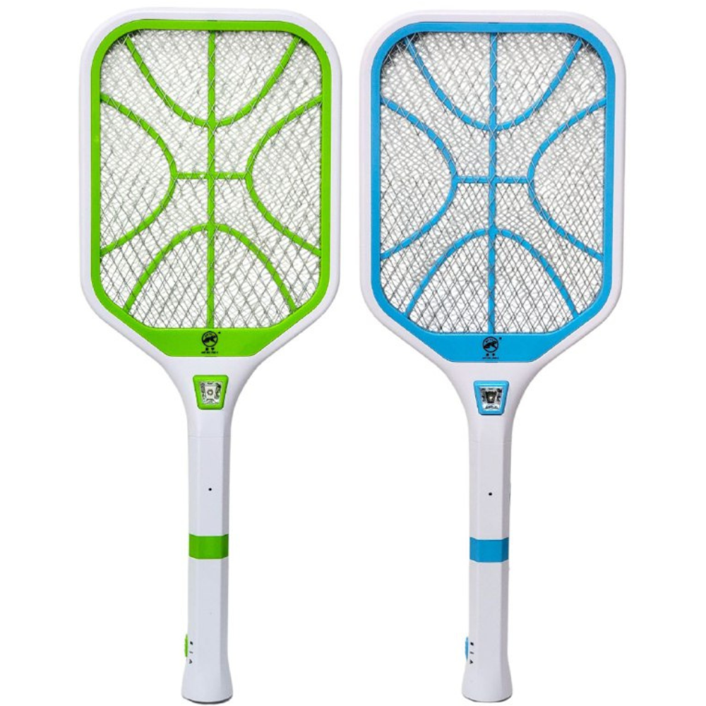 RAQUETA MATA MOSQUITOS ELECTRICA CON 2 FOCOS, ALTA ENERGIA, ENCHUFE PLANO TIGER WORLD