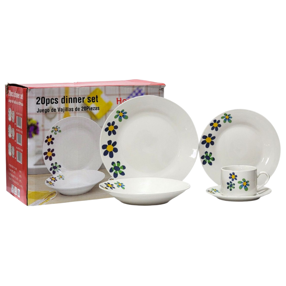 PLATOS JUEGO DE VAJILLA MUY DURA, DIFICIL DE ROMPER NO SE DEFORMA, FACIL CUIDADO HOMESTAR 20 PIEZAS
