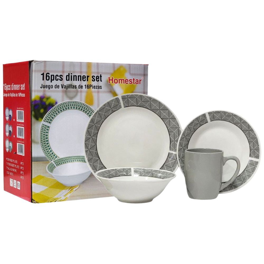 PLATOS JUEGO DE VAJILLA MUY DURA, DIFICIL DE ROMPER NO SE DEFORMA, FACIL CUIDADO HOMESTAR 16 PIEZAS