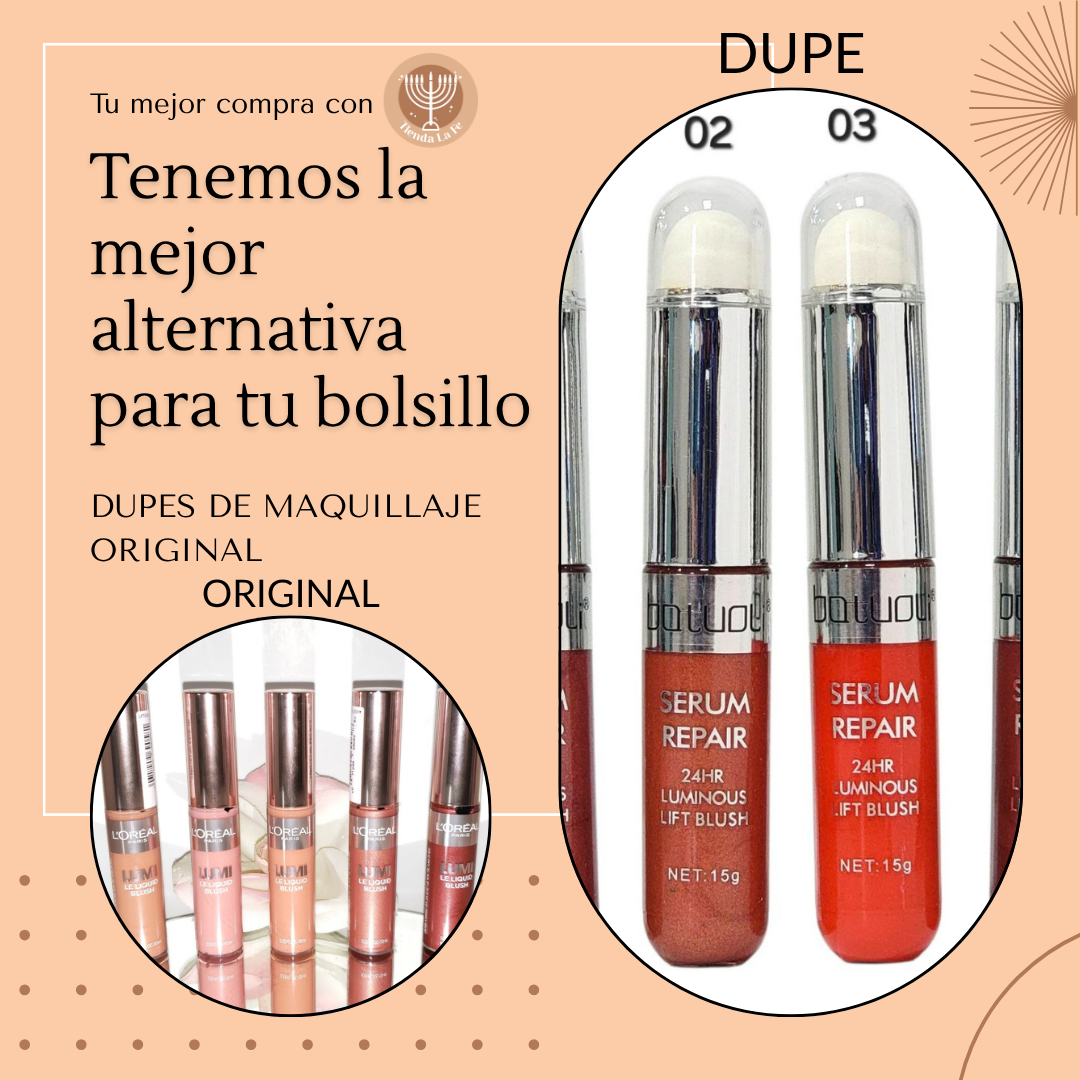 BLUSH RUBOR LIQUIDO, BATUOLI SERUM 15G (DUPE DE LOREAL) BRILLO DURADERO Y ASPECTO NATURAL DIFUMINABLE 24H
