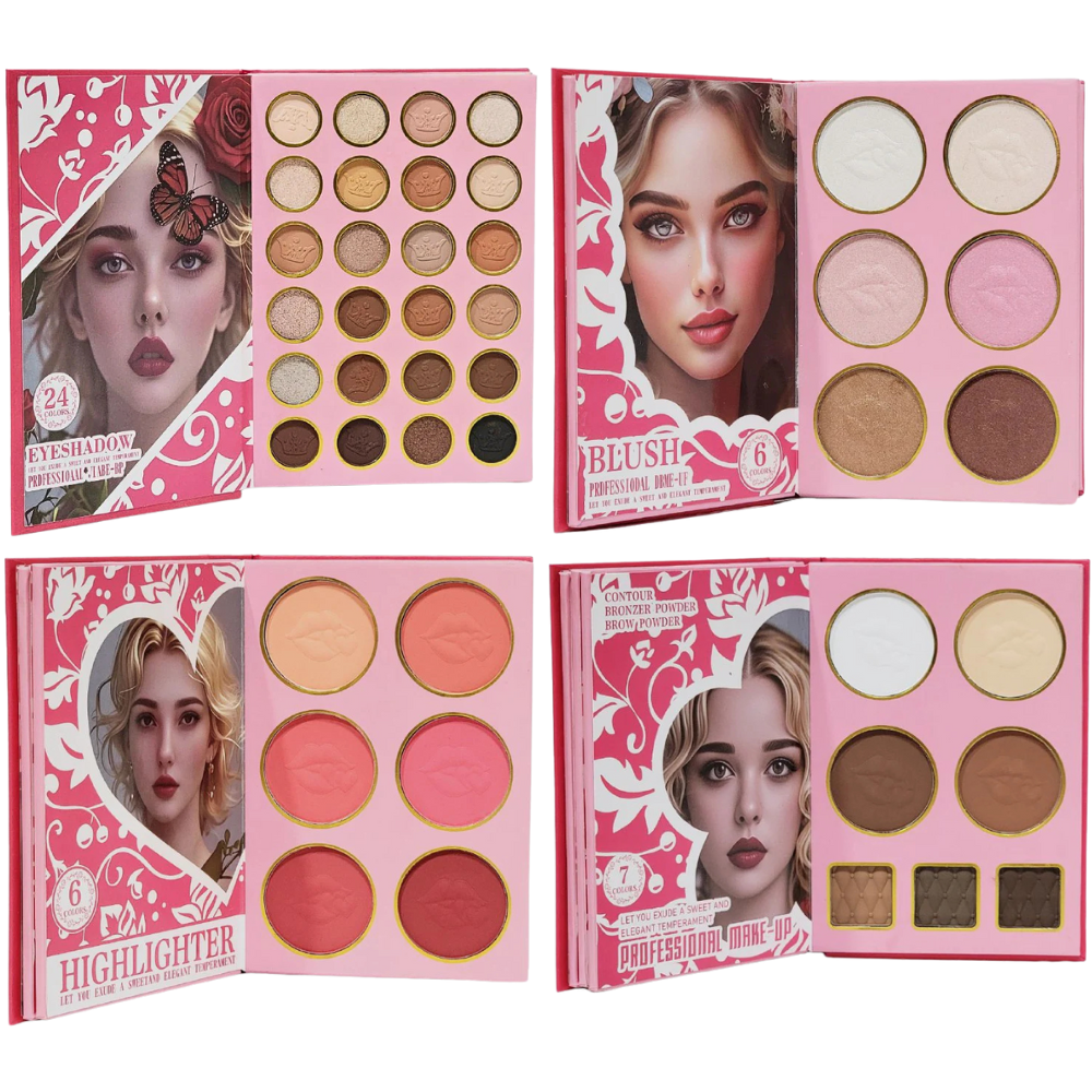 SOMBRAS DE MAQUILLAJE EN PALETA DE LIBRO SOMBRA DE OJOS Y MAQUILLAJE FACIAL MULTICOLOR LOOK PERFECTO YARA JSYV COSMETICS 82.8G