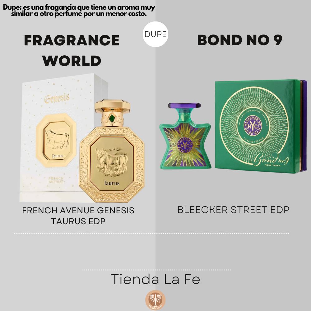 FRAGRANCE WORLD FRENCH AVENUE GENESIS TAURUS EDP 90ML (U) (DUPE BOND NO 9 BLEECKER STREET EDP)
