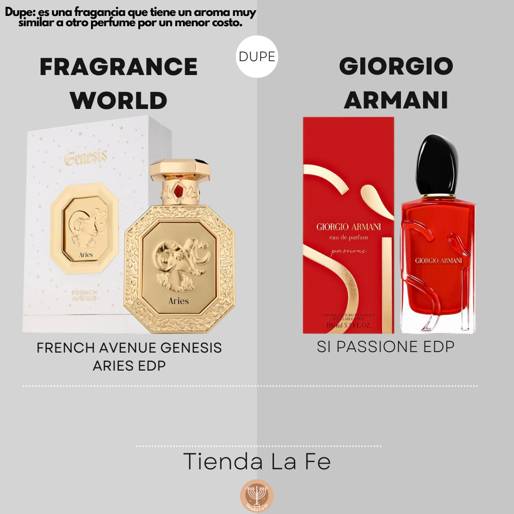 FRAGRANCE WORLD FRENCH AVENUE GENESIS ARIES EDP 90ML (M) (DUPE GIORGIO ARMANI SI PASSIONE EDP)