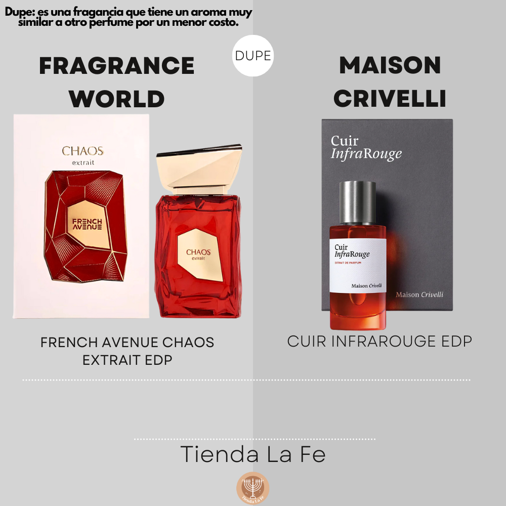 FRAGRANCE WORLD FRENCH AVENUE CHAOS EXTRAIT EDP 100ML (U) (DUPE MAISON CRIVELLI CUIR INFRAROUGE EDP)