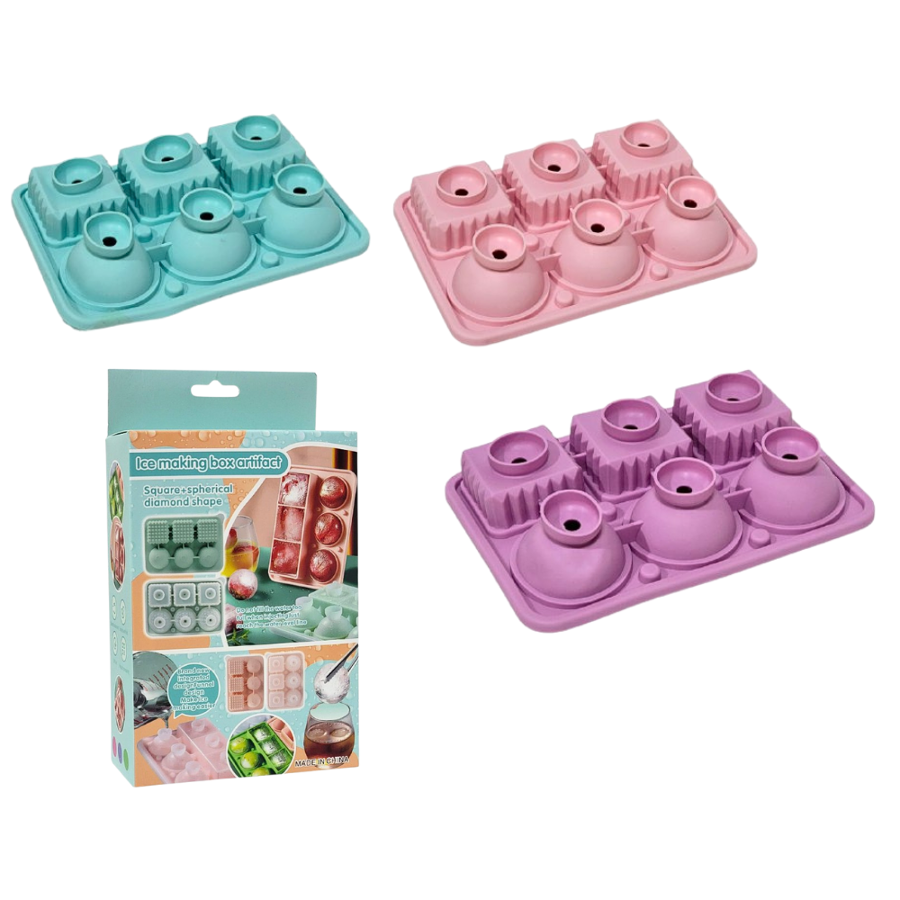 ORGANIZADOR RECIPIENTE MOLDE PARA HACER HIELO QUE PRODUCE ESFERAS Y CUBOS 3 COLORES