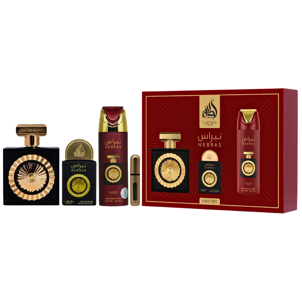 SET LATTAFA PRIDE NEBRAS GIFT SET EDP 100ML, EDP 20ML, BODY SPRAY 200ML (M)