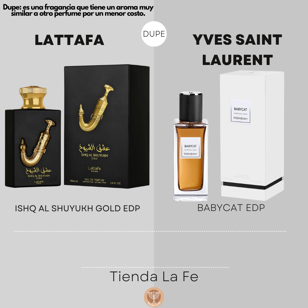 LATTAFA ISHQ AL SHUYUKH GOLD EDP 100ML (U) (DUPE YVES SAINT LAURENT BABYCAT EDP)