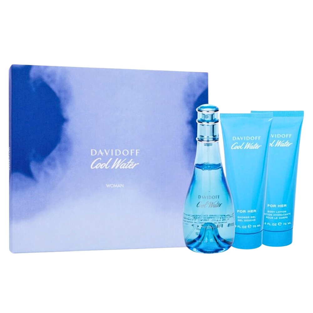 SET DAVIDOFF COOL WATER FOR WOMEN EDP 100ML, BODY LOTION 75ML, SHOWER GEL 75ML (M)