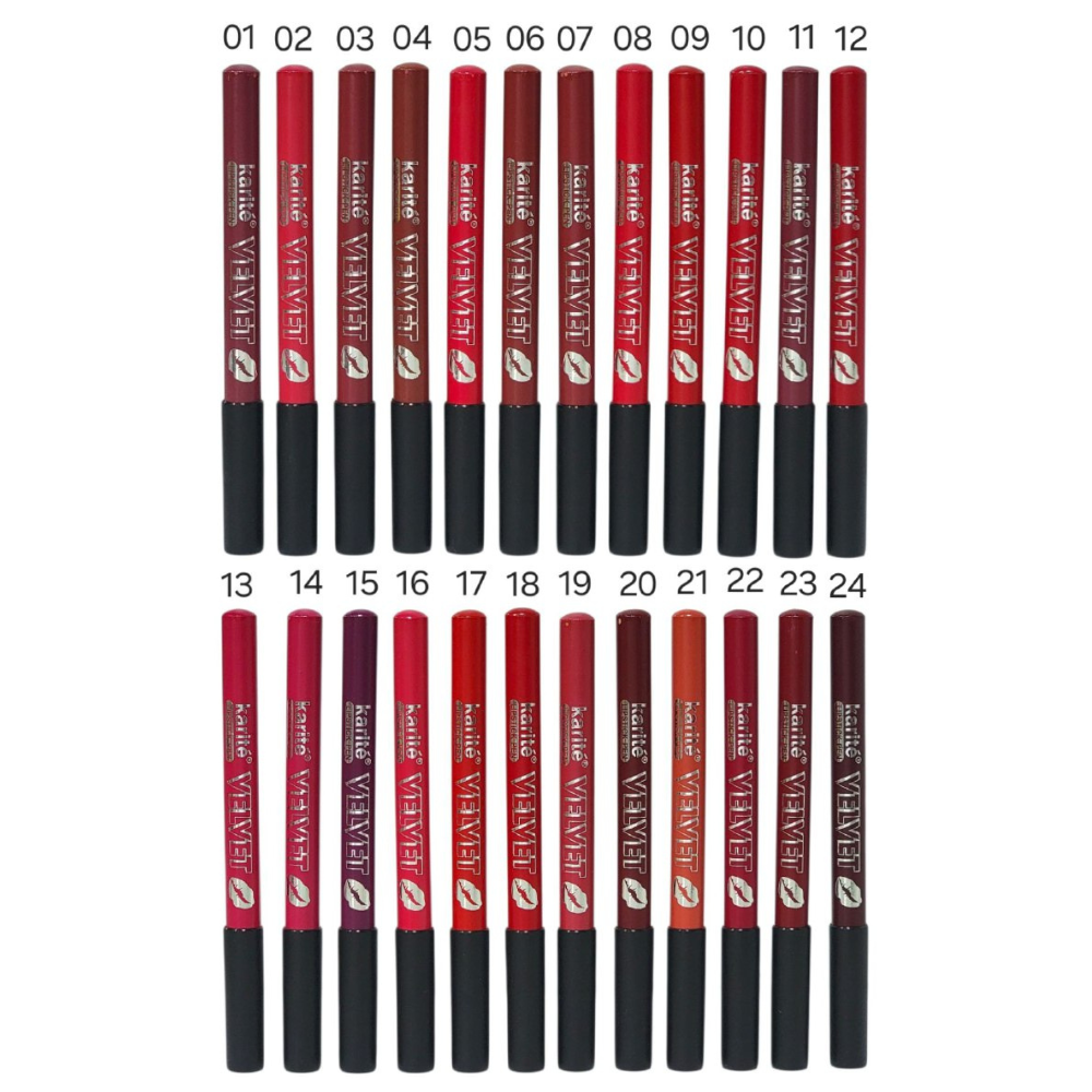 BRILLO LABIAL EN LAPIZ DELINEADOR DE TEXTURA SUAVE Y MATTE DE LARGA DURACION RESISTENTE AL AGUA KARITE 24 TONOS