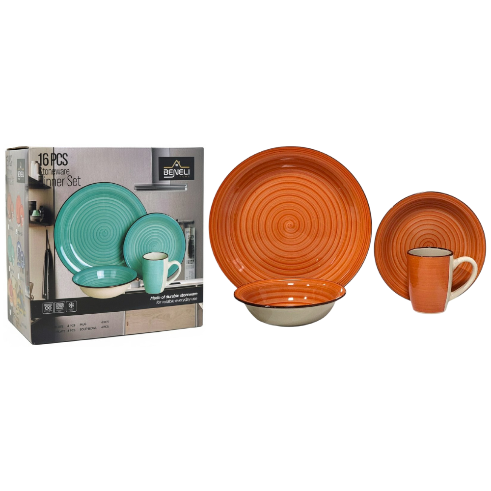 PLATOS JUEGO DE VAJILLA DE GRES ELEGANTES FIABLES BENELI HOME DE 16 PIEZAS