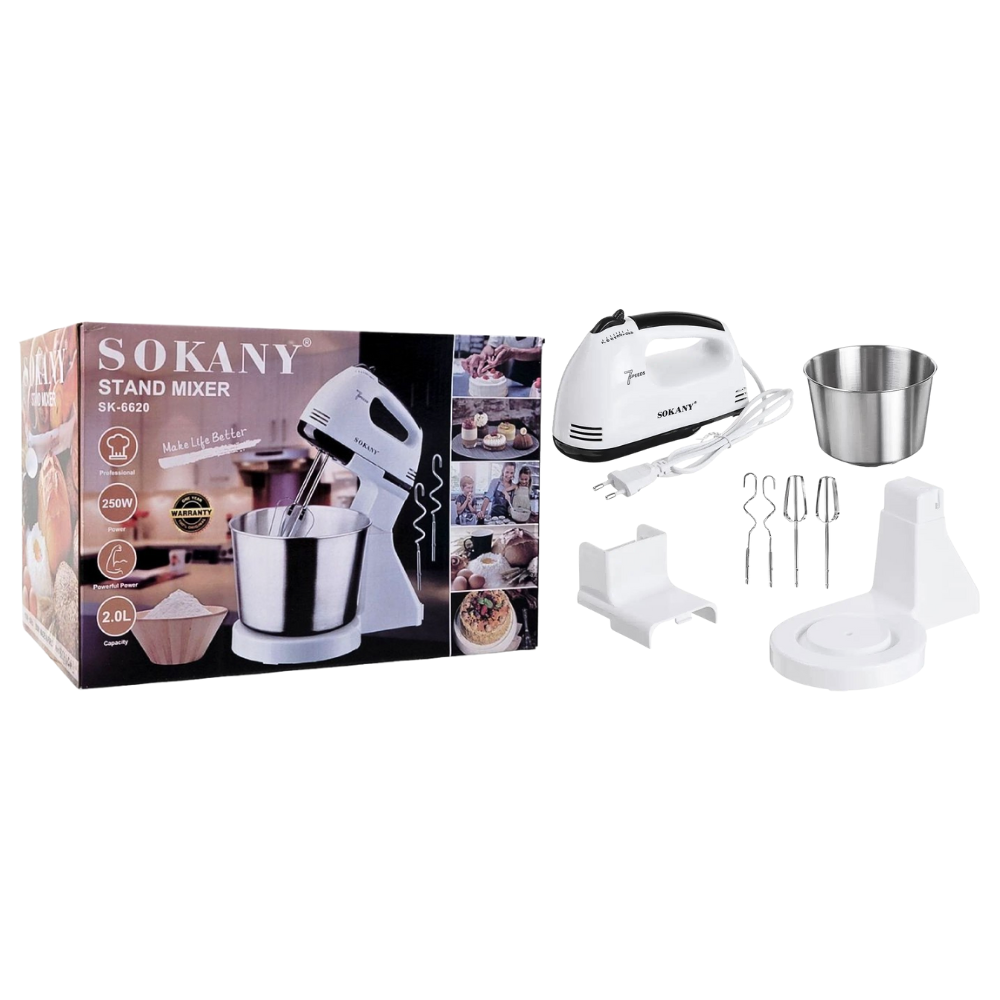 MAQUINA BATIDORA ELECTRICA, 250W DE FUERZA, CAPACIDAD 2L, 5 VELOCIDADES, BOTON TURBO, ACERO INOXIDABLE SOKANY SK-6620