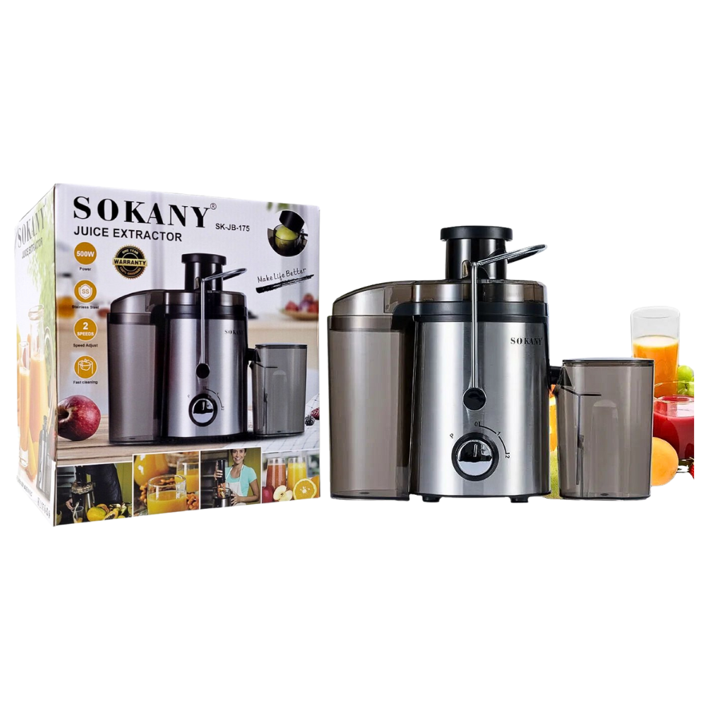 MAQUINA EXTRACTOR EXPRIMIEDOR DE JUGO, FUERZA 500W, ACERO INOXIDABLE, 2 VELOCIDADES SOKANY SK-JB-175