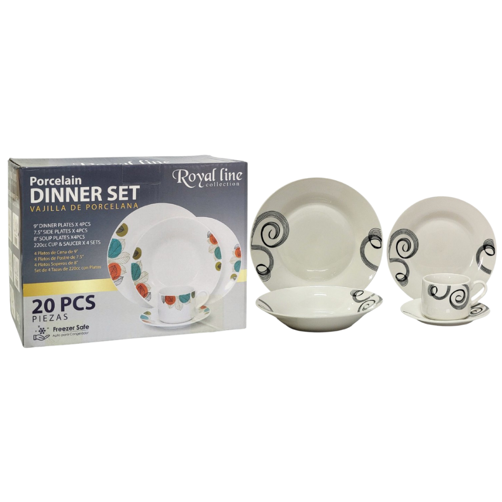PLATOS JUEGO DE VAJILLA DE PORCELANA DE 20 PIEZAS ELEGANTES ROYAL LINE