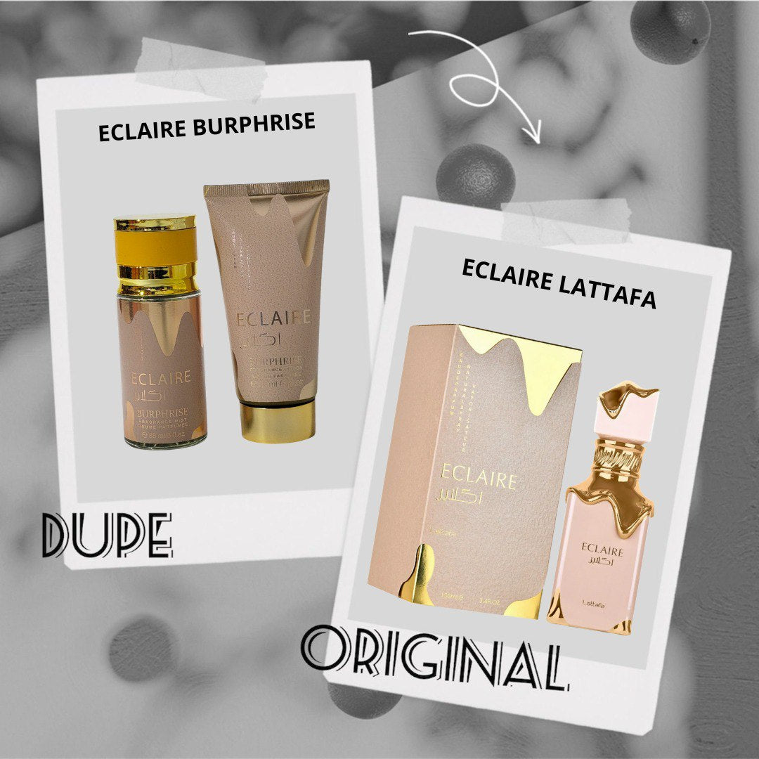 MINI SET ECLAIRE BURPHRISE PERFUME 35ML SPLASH 88ML (M) (AROMA SIMILAR A ECLAIRE LATTAFA)