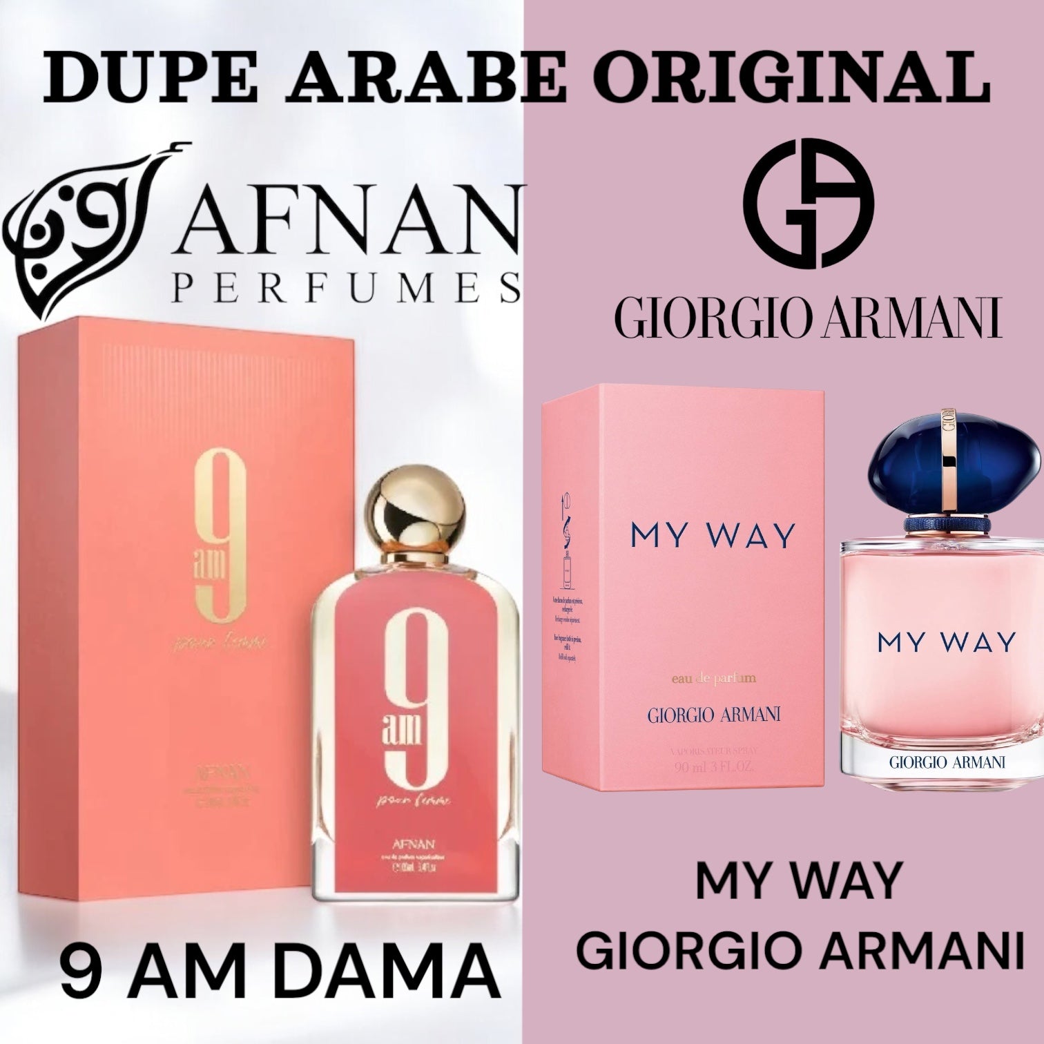 SET AFNAN 9AM POUR FEMME EDP 100ML, SHOWER GEL 100ML, BODY MIST 150ML, BODY LOTION 100ML (M) DUPE MY WAY GIORGIO ARMANI