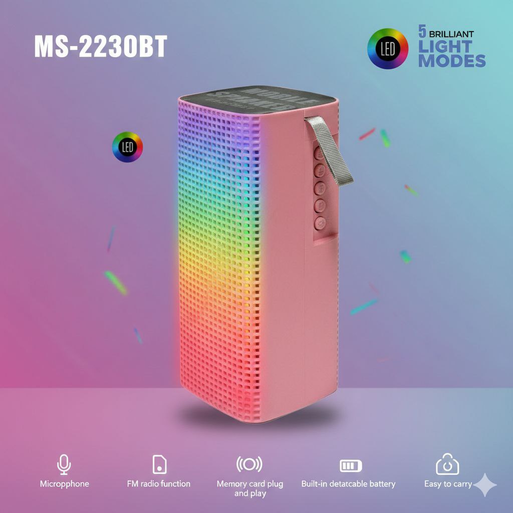 PARLANTE ALTAVOZ INALÁMBRICO PORTÁTIL CON LUCES LED 17CM