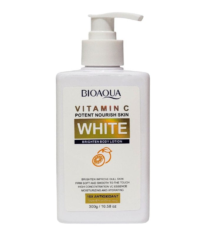 CREMA CORPORAL BLANCA ILUMINADORA CON VITAMINA C, HUMECTANTE LIGERA Y FRAGANCIA REFRESCANTE NO PEGAJOSA BIOAQUA 300G