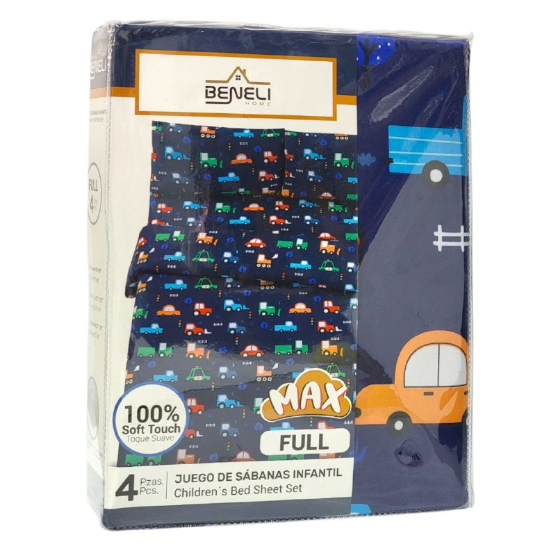 JUEGO DE SABANAS MATRIMONIAL EN SET CON CORTINAS PARA NIÑOS DE 6 PIEZAS CARROS BENELI HOME
