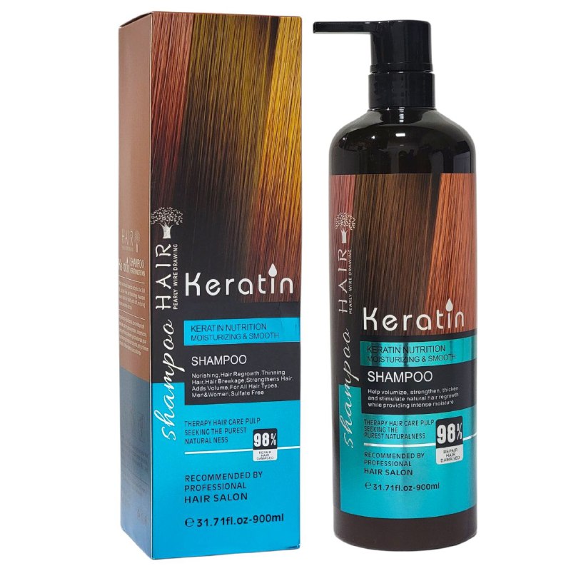 SHAMPOO DE QUERATINA CON EXTRACTOS NATURALES Y BOTANICOS QUE NUTRE EL CABELLO DAÑADO HAIR KERATIN 900ML