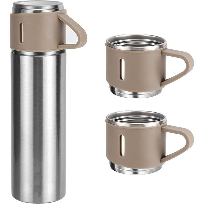 SET DE TERMO CON TAZAS DE ACERO INOXIDABLE 3 PIEZAS VACUUM FLASK 500ML