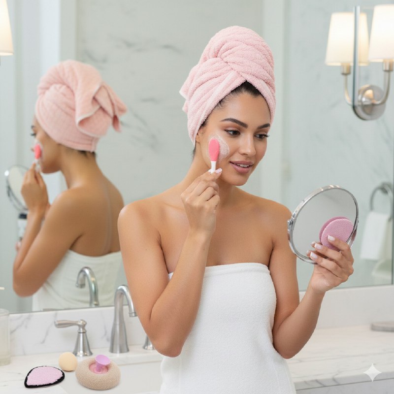 KIT DE CUIDADO FACIAL, TOALLA PARA EL PELO, ESPONJA DE MAQUILLAJE, CEPILLO DE SILICONA FACIAL, ALMOHADILLA DESMAQUILLANTE, ESPONJA EXFOLIANTE SWEET BEAUTY, 5 COLORES