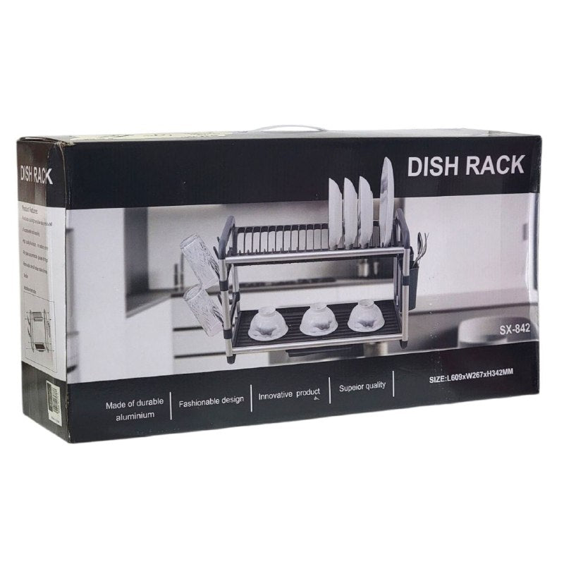 ESTANTE ORGANIZADOR Y ESCURRIDOR DE COCINA DE 2 NIVELES CON BANDEJAS DE DRENAJE EXTRAIBLES 60.9X26.7X34.2CM DISH RACK