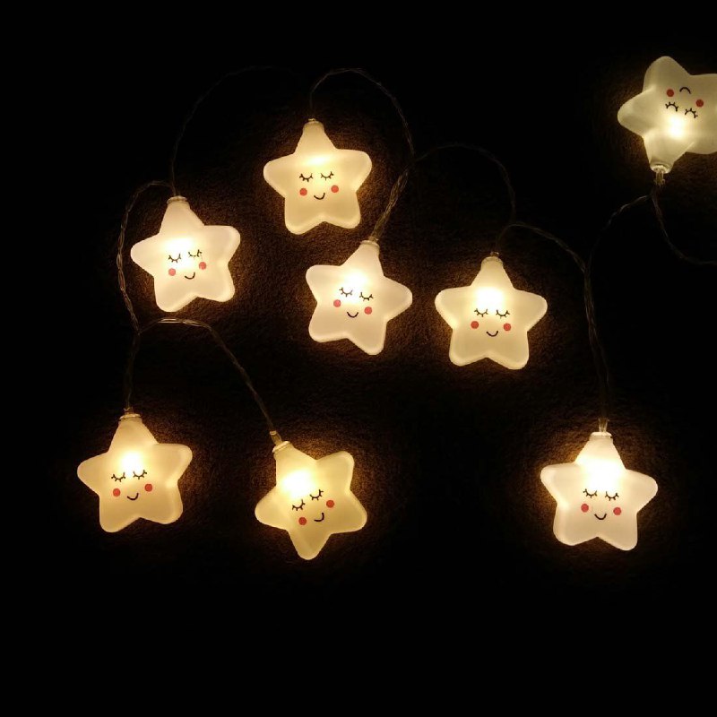 LUCES DECORATIVAS NAVIDEÑAS FORMA DE ESTRELLA SONRIENTE PARA EL HOGAR, DORMITORIO, DE BATERIAS, 20 LUCES, 3 METROS
