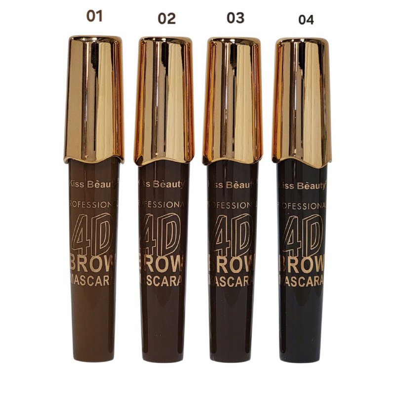 MASCARA PARA PESTAÑAS 4D, RESISTENTE AL AGUA 4 TONOS KISS BEAUTY PROFESSIONAL BROW 15ML