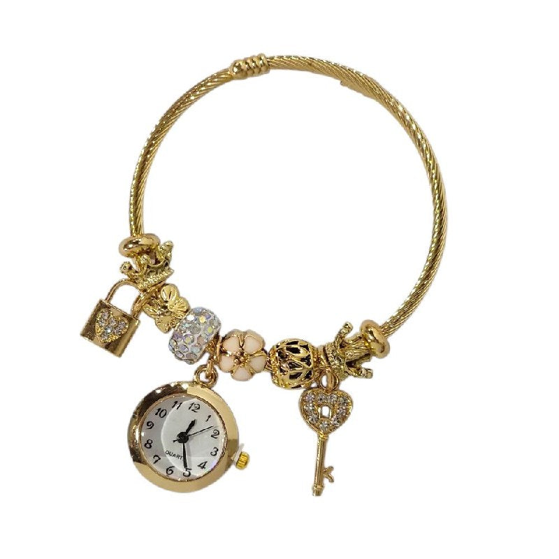 RELOJ ECONOMICO ESTILO PANDORA PARA DAMA DE ACERO CON BAÑO DE ENCHAPE