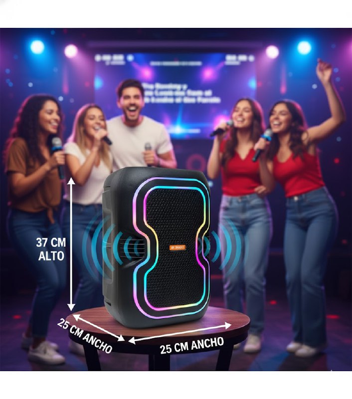 PARLANTE ALTAVOZ INALAMBRICO CON LUCES RGB Y POTENCIA DE 25W, CON MICROFONO PARA KARAOKE Y BATERIA DE LARGA DURACION MS-2045BT