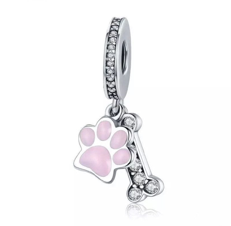 PCHARM4083 FORMA DE PATA Y HUESO PERRO PANDORA PLATA 9.25