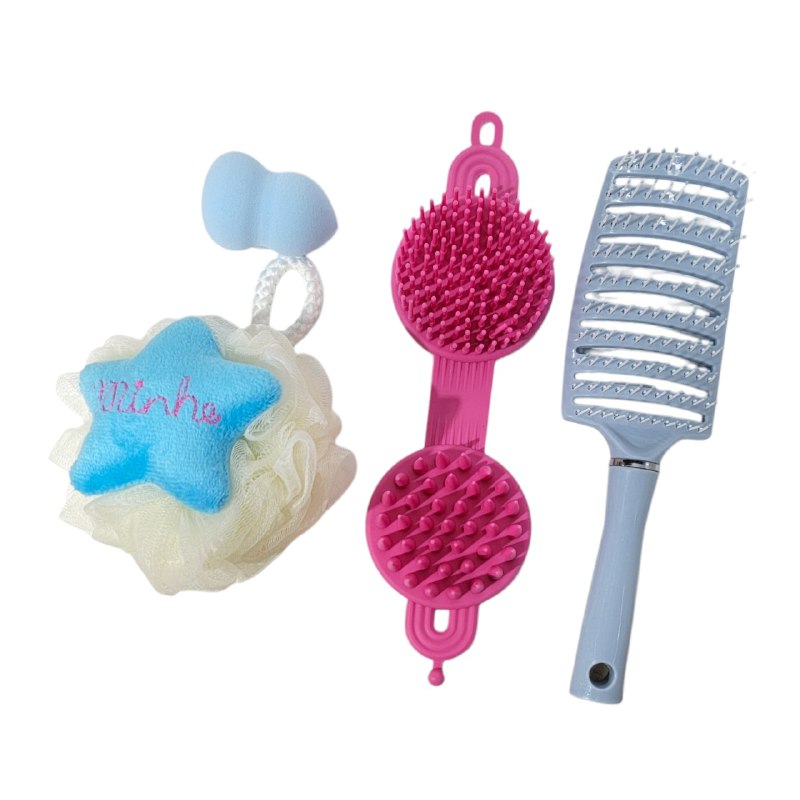 SET DE CUIDADO PERSONAL, ESPONJA MAQUILLAJE, ESPONJA DE BAÑO Y CEPILLO DE PELO SWEET BEAUTY