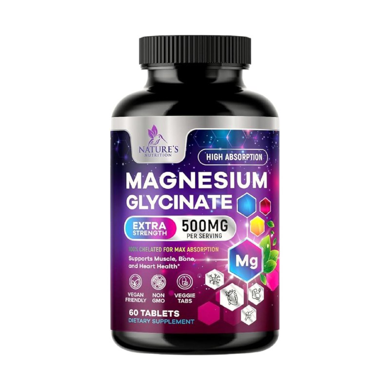 VITAMINAS EN TABLETAS DE GLICINATO DE MAGNESIO PARA FUERZA EXTRA NATURES NUTRITION 60UND