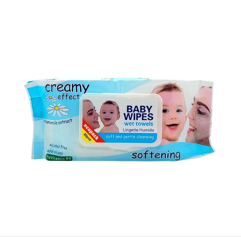 TOALLITAS HUMEDAS PARA BEBE CON EXTRACTO DE MANZANILLA SIN ALCOHOL CREAMY EFFECT 80UND