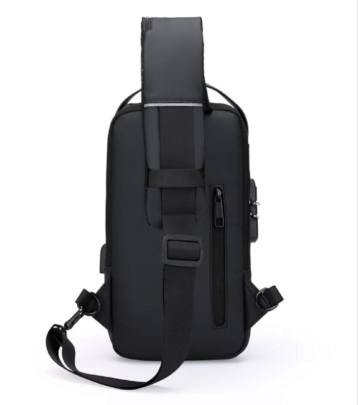 MOCHILA ECONOMICA CRUZADA IMPERMEABLE PARA HOMBRES CON PUERTO USB Y SISTEMA ANTIRROBO CLAVE