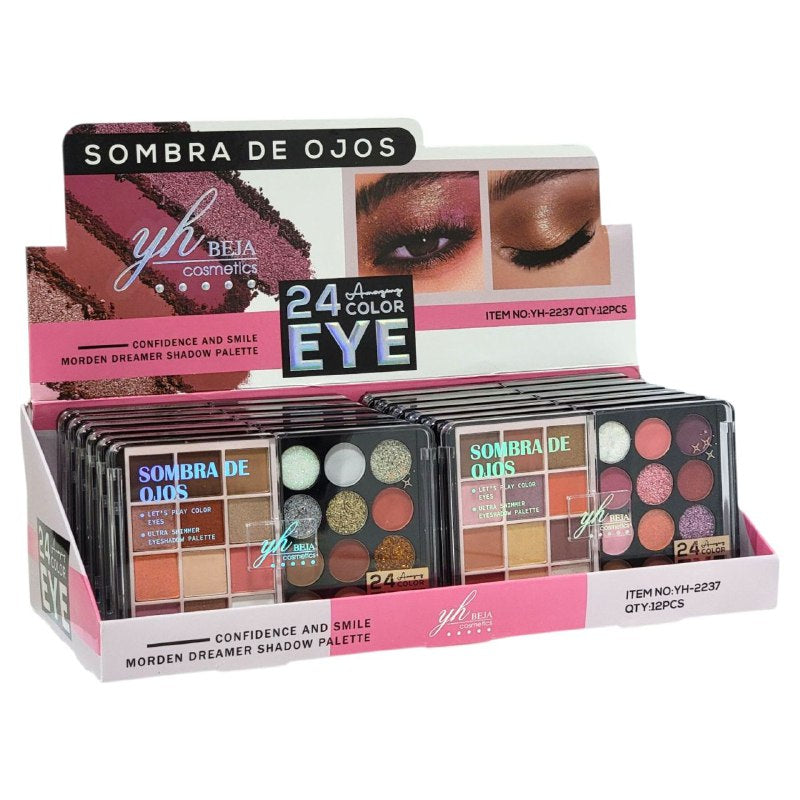 SOMBRAS DE OJOS EN PALETA DE 24 TONOS ULTRA BRILLANTES 22.8G YH BEJA COSMETICS 2 ESTILOS