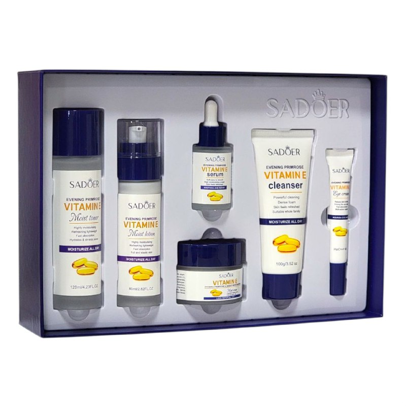 SET DE CUIDADO FACIAL DE VITAMINA E DE 6 PIEZAS, EFECTO DE ALTA HIDRATACION, PIEL TERSA Y ELASTICA SADOER VITAMIN E