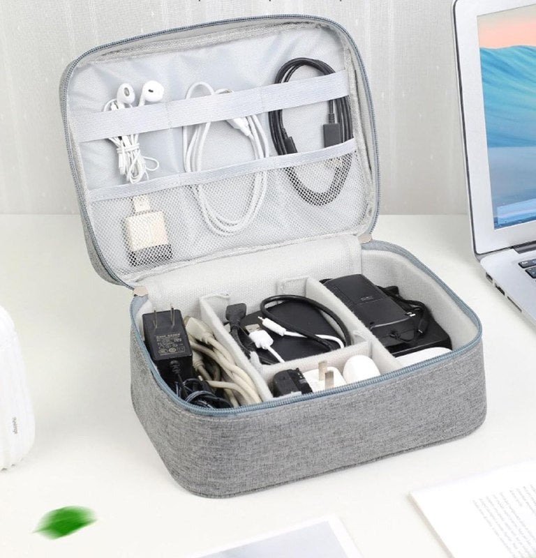 BOLSO ORGANIZADOR DE CABLE RESISTENTE AL AGUA, PARA ARTICULOS ESENCIALES DE VIAJE, PORTATIL PARA CARGADORES Y CBALES 4 COLORES 24X8CM